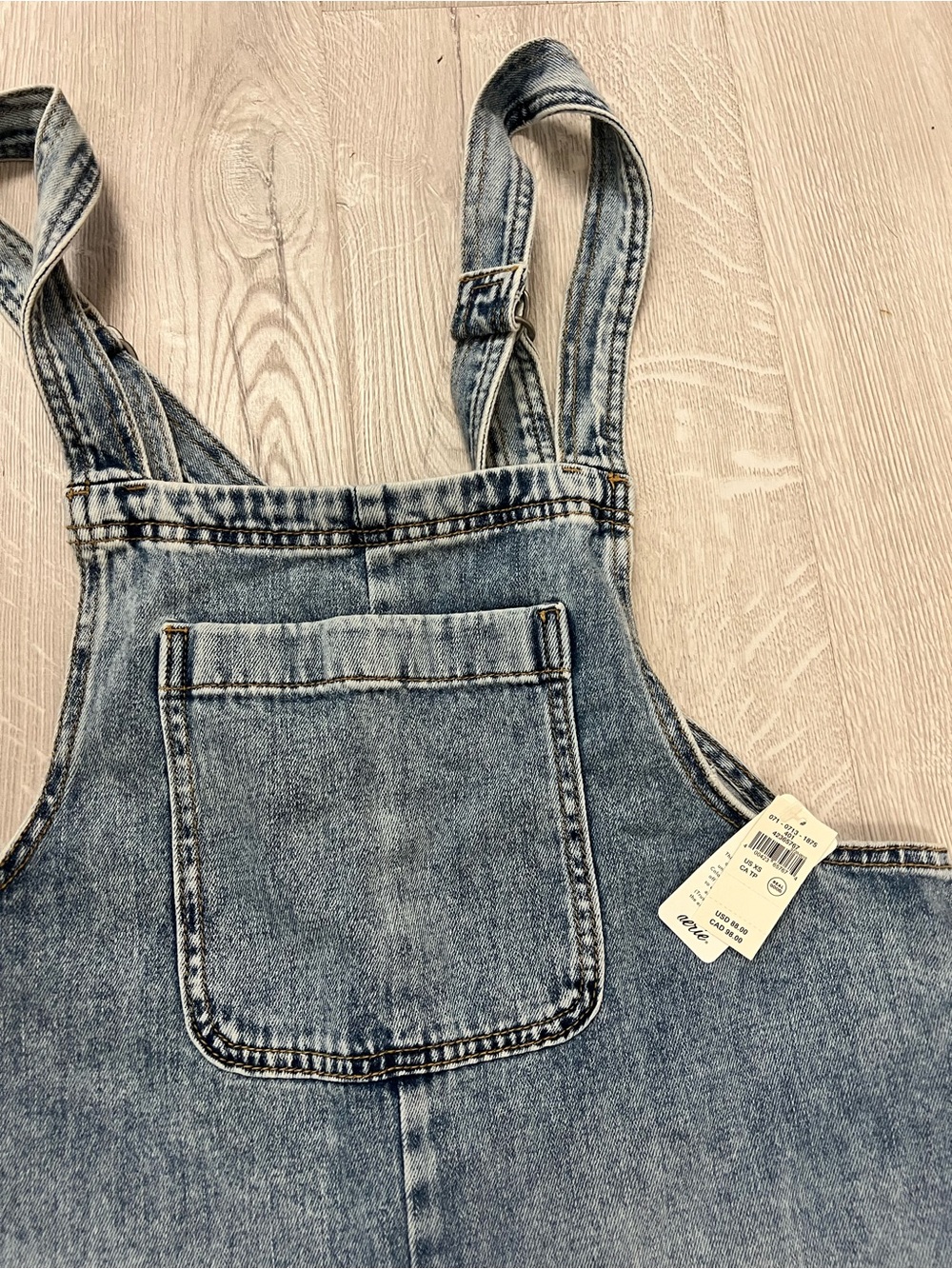 aerie Light Blue Denim Overall Dress with Front Pocket Detail